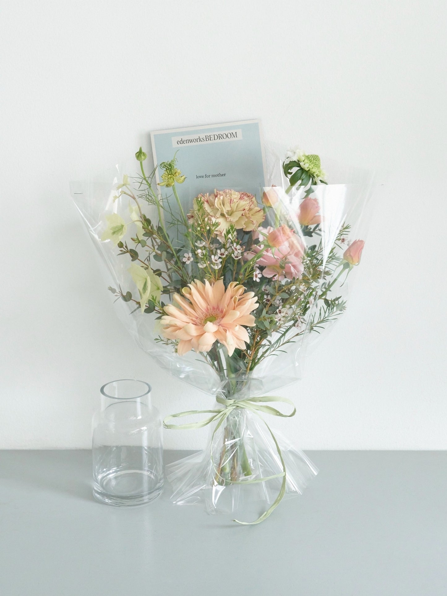 【mother's day】花束Sと花瓶(クリア)のセット【5/8(金)着指定】